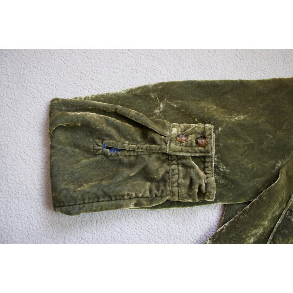 Anthropologie Maeve Green Karina Crushed Velvet Button Down Shirt Moss Petite 0P - Picture 4 of 10